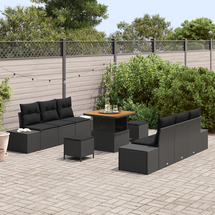 Trädgårdsoffset 9 st 8-Antal sittplatser Svart Poly rattan