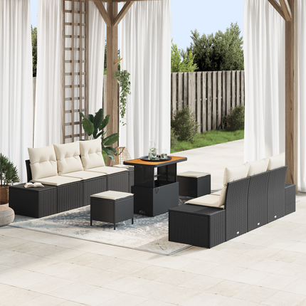 Trädgårdsoffset 9 st 8-Antal sittplatser Svart Poly rattan