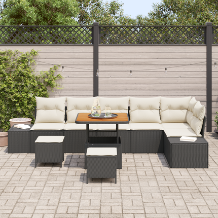 Trädgårdsoffset 9 st 8-Antal sittplatser Svart Poly rattan
