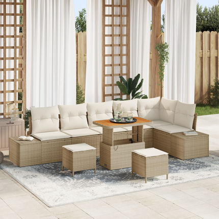 Trädgårdsoffset 9 st 8-Antal sittplatser Beige Poly rattan