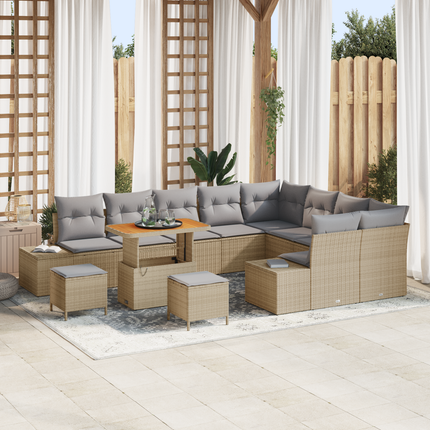 Trädgårdsoffset 12 st 11-Antal sittplatser Beige Poly rattan
