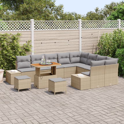 Trädgårdsoffset 12 st 11-Antal sittplatser Beige Poly rattan