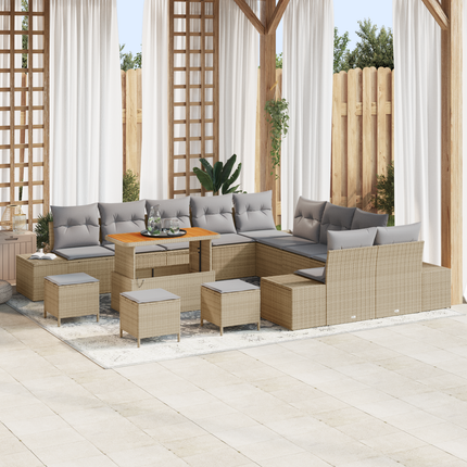 Trädgårdsoffset 14 st 13-Antal sittplatser Beige Poly rattan
