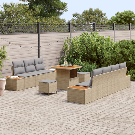 Trädgårdsoffset 10 st 9-Antal sittplatser Beige Poly rattan