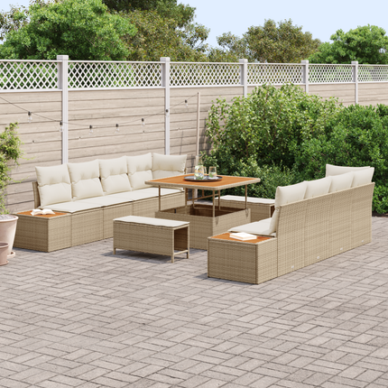 Trädgårdsoffset 11 st 10-Antal sittplatser Beige Poly rattan