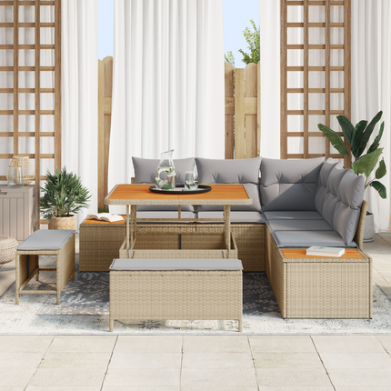 Trädgårdsoffset 8 st 7-Antal sittplatser Beige Poly rattan