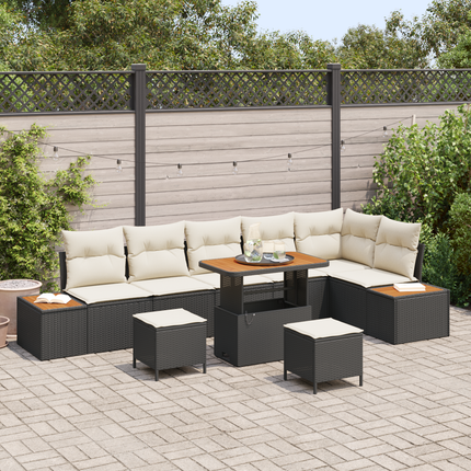 Trädgårdsoffset 9 st 8-Antal sittplatser Svart Poly rattan