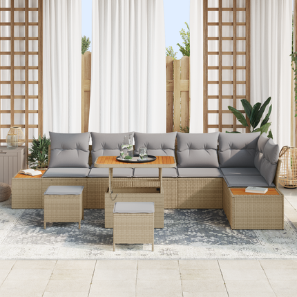 Trädgårdsoffset 9 st 8-Antal sittplatser Beige Poly rattan