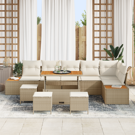Trädgårdsoffset 10 st 9-Antal sittplatser Beige Poly rattan