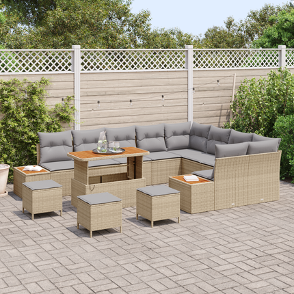 Trädgårdsoffset 13 st 12-Antal sittplatser Beige Poly rattan