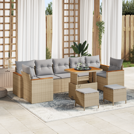 Trädgårdsoffset 10 st 7-Antal sittplatser Beige Poly rattan