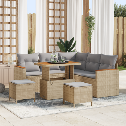 Trädgårdsoffset 8 st 5-Antal sittplatser Beige Poly rattan