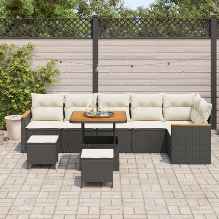 Trädgårdsoffset 9 st 6-Antal sittplatser Svart Poly rattan
