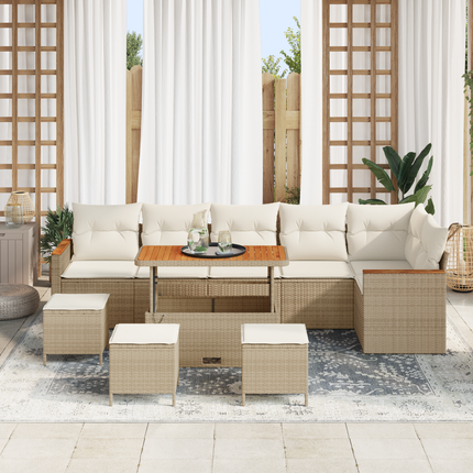 Trädgårdsoffset 10 st 6-Antal sittplatser Beige Poly rattan