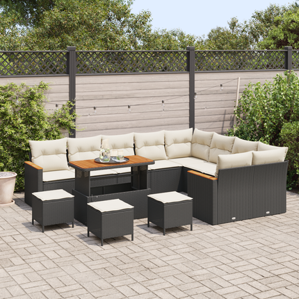 Trädgårdsoffset 13 st 9-Antal sittplatser Svart Poly Rattan