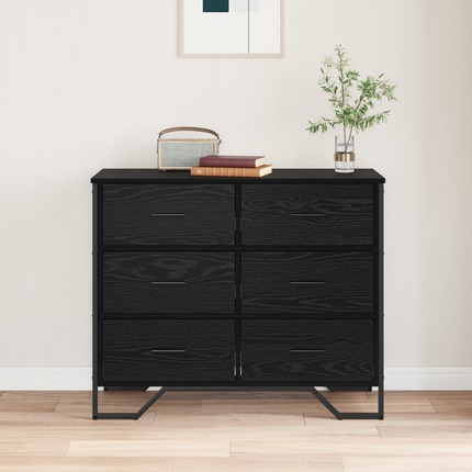 Kommode 6-Låda Svart Ek 91 x 35,5 x 74,5 cm