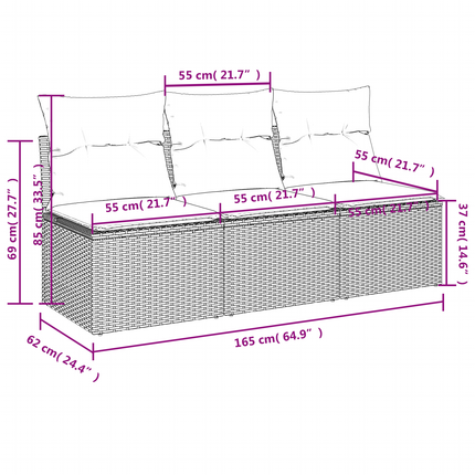 | Trädgårdsoffa | med kudde Brun 165 x 62 x 69 cm Poly rattan