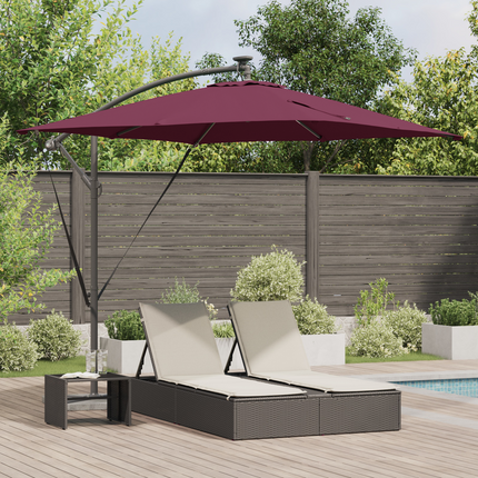 Parasoll med LED-ljusslingor Bordeaux Röd 249 x 249 x 250 cm