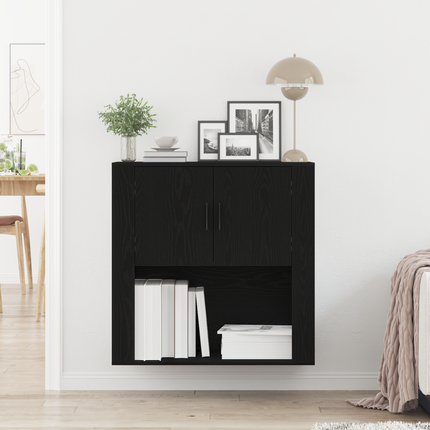 Väggskåp med hylla Svart Ek 80 x 33 x 80 cm Konstruerat trä