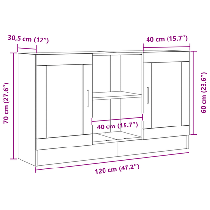 Sideboard Svart Ek 120 x 30,5 x 70 cm Konstruerat trä