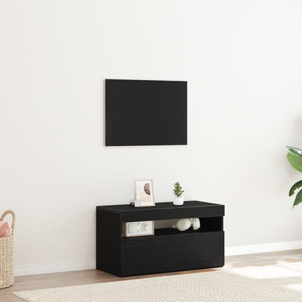TV-skåp 75 x 35 x 40 cm Svart Ek Konstruerat trä