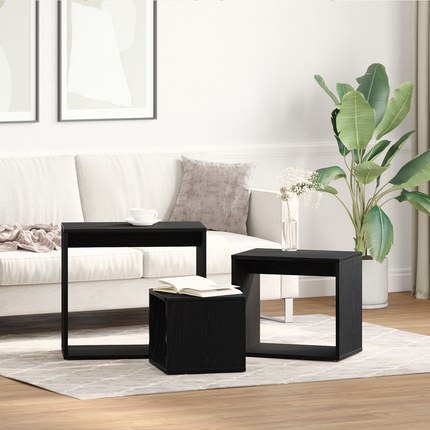 Nestingbord 3 st Svart Ek 55 x 30 x 50 cm Konstruerat trä