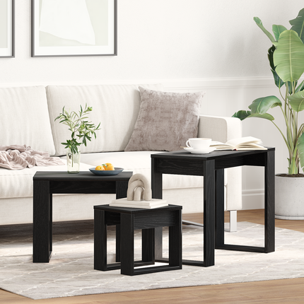 Satsbord 3 st Svart Ek 61 x 28 x 47 cm Konstruerat trä