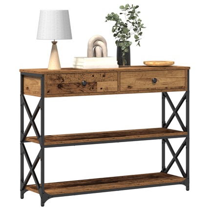 Konsol Bord med låda med hylla Gammalt trä 100 x 28 x 75 cm