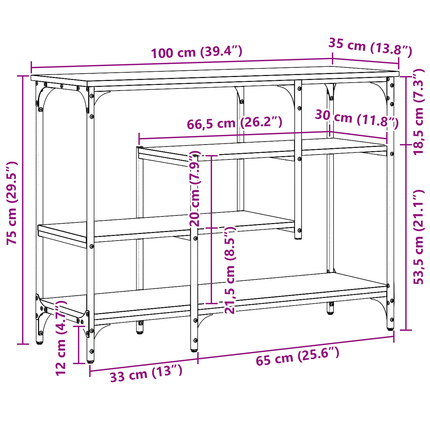 Konsolbord med hylla med lagring Svart ek 100 x 35 x 75 cm